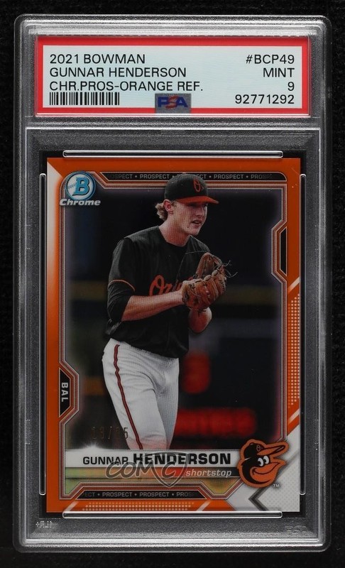 2021 Bowman Chrome Prospects Orange Refractor 13/25 Gunnar Henderson PSA 9 MINT