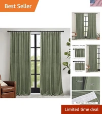 Velvet Curtains Sage Green Room Darkening Drapes 84 Inches Thermal Insulated
