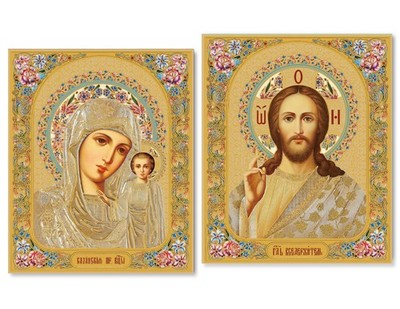 Russian Orthodox Christian Icons Virgin of Kazan and Christ The Teacher Pair 3''