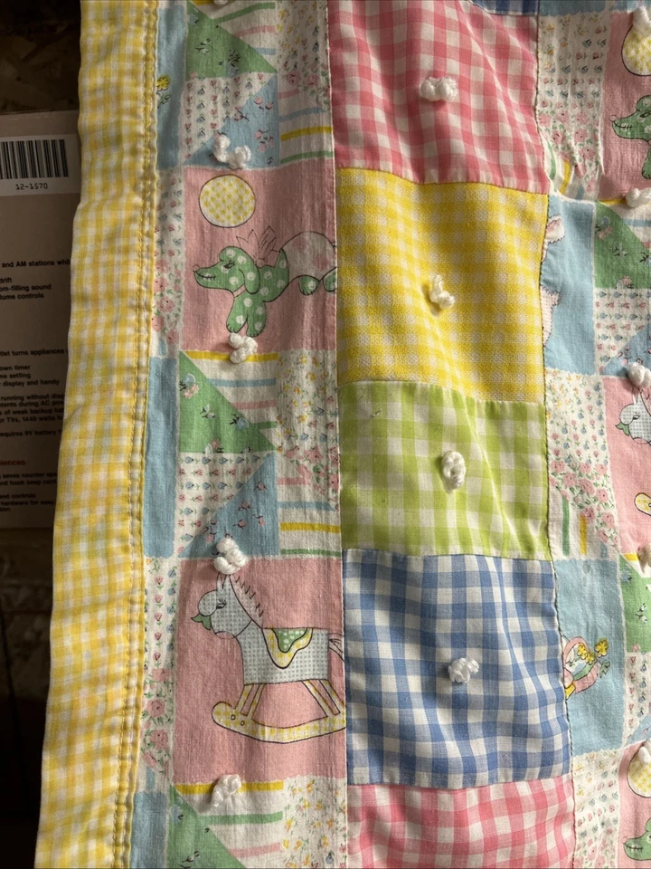 De Colección Guinga Bebé Corbata Edredón Cuna Manta Guardería Pastel Rosa Azul Amarillo Hecho a Mano Foto 4 de 4