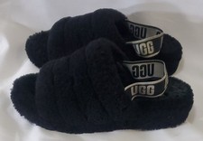 UGG Womens Slippers Size 10 Black Fluff Fur Slingback See Description Before Buy
