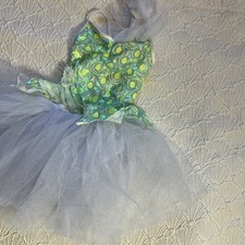 Tutu Dress Dance Costume Child Medium White Green Lace Overlay Weissman NWOT