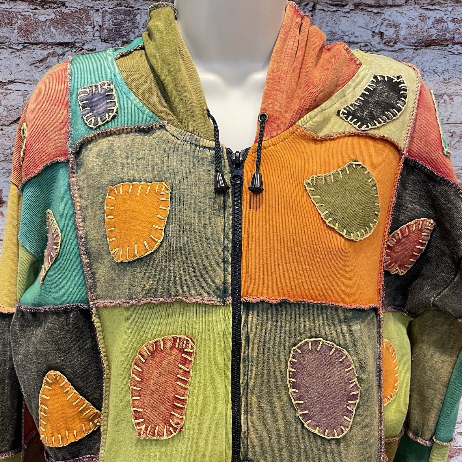 Unbranded Patchwork Boho Hoodie Jacket Cotton Fes… - image 4
