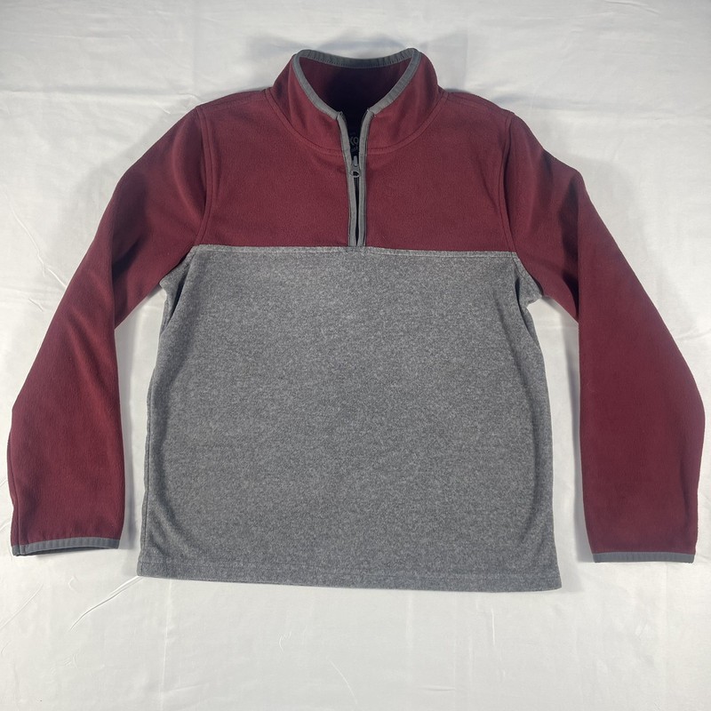 Oshkosh Bgosh Pullover Boys 14/14A Half-Zip Fleece Sweatshirt Burgundy Gray LS
