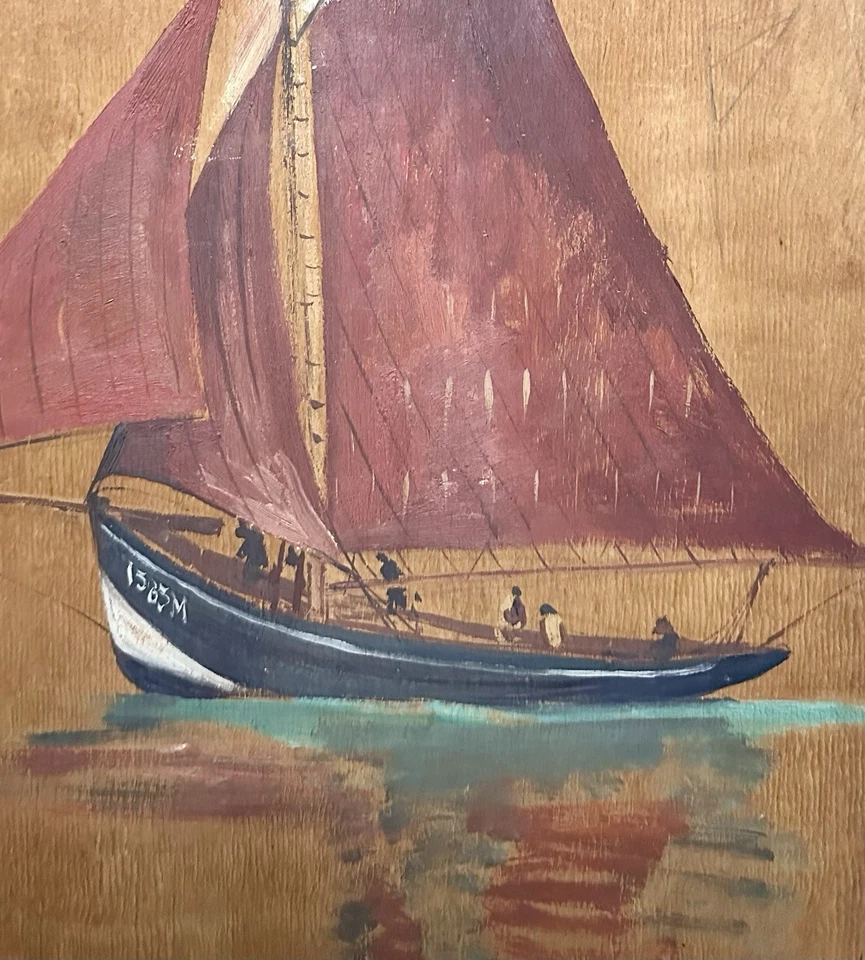 Tableau Ancien Bateau Voilier Mer Bretagne Finistère Port Peinture à Identifier - Photo 4/4