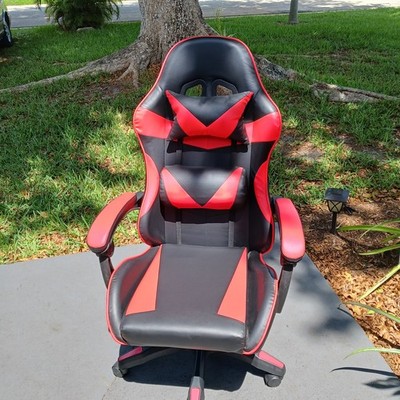 PU leather Gaming Chair By Jonpony Head/Lumber Pillow Red &Black ( New Unused )