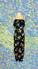 NO BOUNDARIES Black Yellow Pink FLORAL Sundress Dress CROCHET Junior's Sz Large 