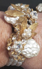 Gold Toned Metal Imitation Pearl Necklace Clip on Earrings Mid Century Modern — photo 3