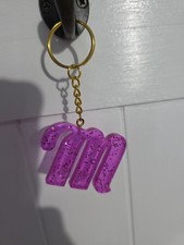 Cursive Letter M New Resin Hot Pink Sparkle Key Chain