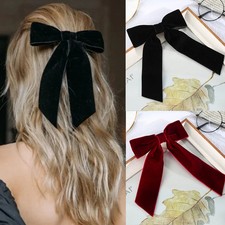Velvet Bow Barrette Women Ponytail Hairpin Hair Clip Girls Black Red Ribbon