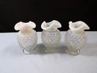 Lot of 3 Fenton French Opalescent Glass Hobnail Mini Vases w/ 3 Tri Lobe Top