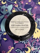 Premium Resin Enhanced Wax Ribbon for Zebra Printers, 110mm x 450m, Ink Outside