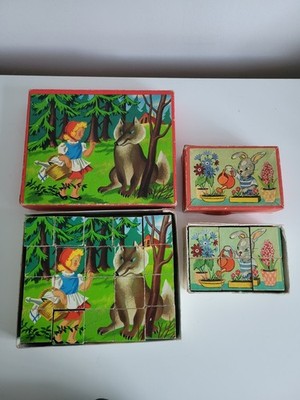 2x Vintage Holzblock Puzzle - verpackt - Kinderzimmer Ryhmes 20 Teile, Hase 6 Teile