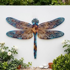 Heat Colored Dragonfly Metal Wall Art, Iridescent Garden Decor, Outdoor Patio