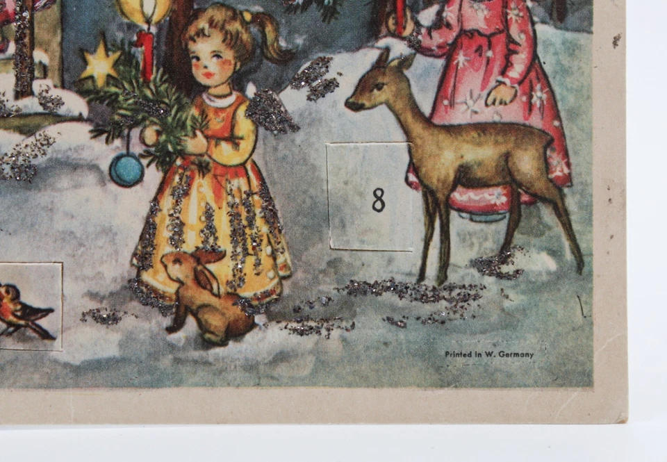 Vtg German Winter Festive Children & Animals Paper Christmas Advent Calendar - Image 4 of 4