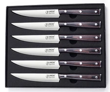 High-end Steak Knives Set of 6, Gift Box - Black Natural Wooden Handle, Germa...