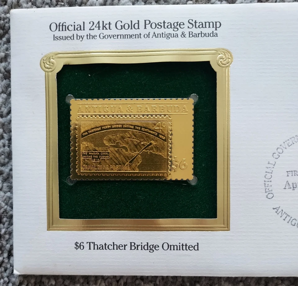 Sealed First Day Cover $6 Thatcher Bridge Antigua & Barbuda 24kt Gold 1986 - Image 2 of 4