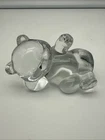 Vintage Fenton Clear Solid Glass Figurine Paperweight Reclining Waving Bear