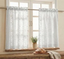 Linen White Short Curtains for Living 29"W x 36"L Pack of 2 Lace - Off White