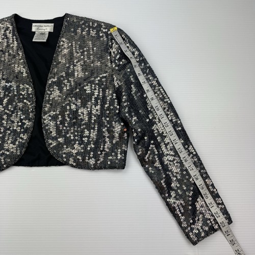 Vintage Adrianna Papell Evening Bolero Jacket Black Silver Sequin Cropped Large - Picture 15 of 16