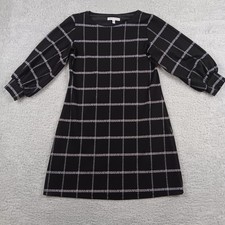 Sandra Darren Dress Shift Woman 8 Black Windowpane Balloon Sleeve 77614BK