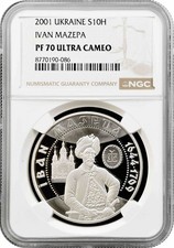 Ukraine 10 Hrywnja 2001, NGC PF70 UC, "Helden der Kosakenzeit - Ivan Mazepa" Top