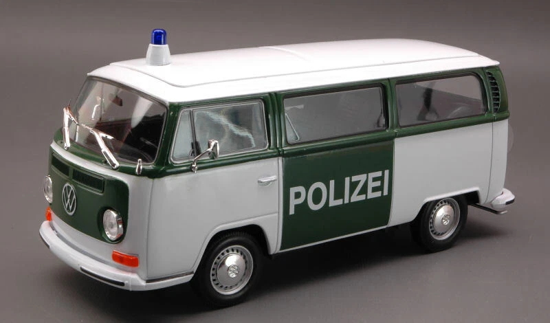 MODELLINO FURGONE STATICO WELLY VW T2 BUS 1972 POLIZEI MODELLISMO SCALA 1/24 - Immagine 2 di 4