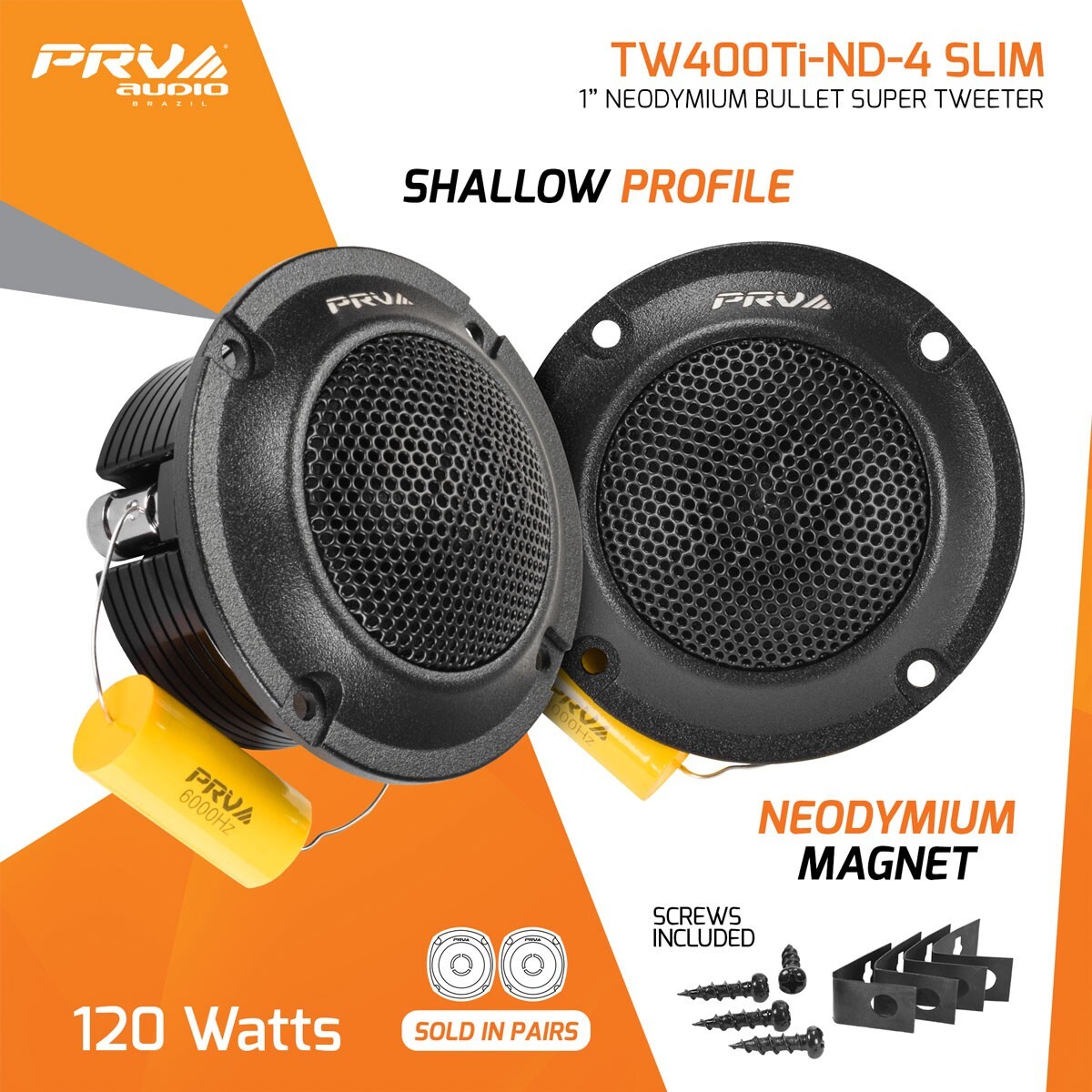 2x PRV 240W Shallow Super Tweeter Neodymium TW400Ti-Nd-4 SLIM 4