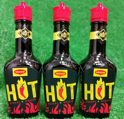 (41,74 /kg) 3x Maggi WÜRZE HOT scharf + würzig 119g Flasche Chiliwürze Versand0