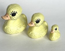 Vintage Yellow Baby Ducks Family Ceramic Easter Spring Figurines Set of 3 Duck
