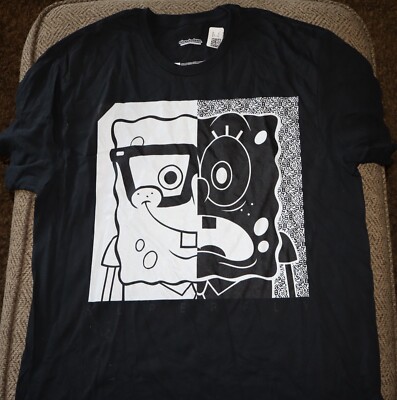 nickelodeon Spongebob Shirt Black & White Happy Sad Face Men's Large NWOT