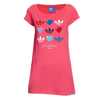 adidas Damen Originals Heart Trefoil Shirt Graphic Tee Longshirt Herz superpink