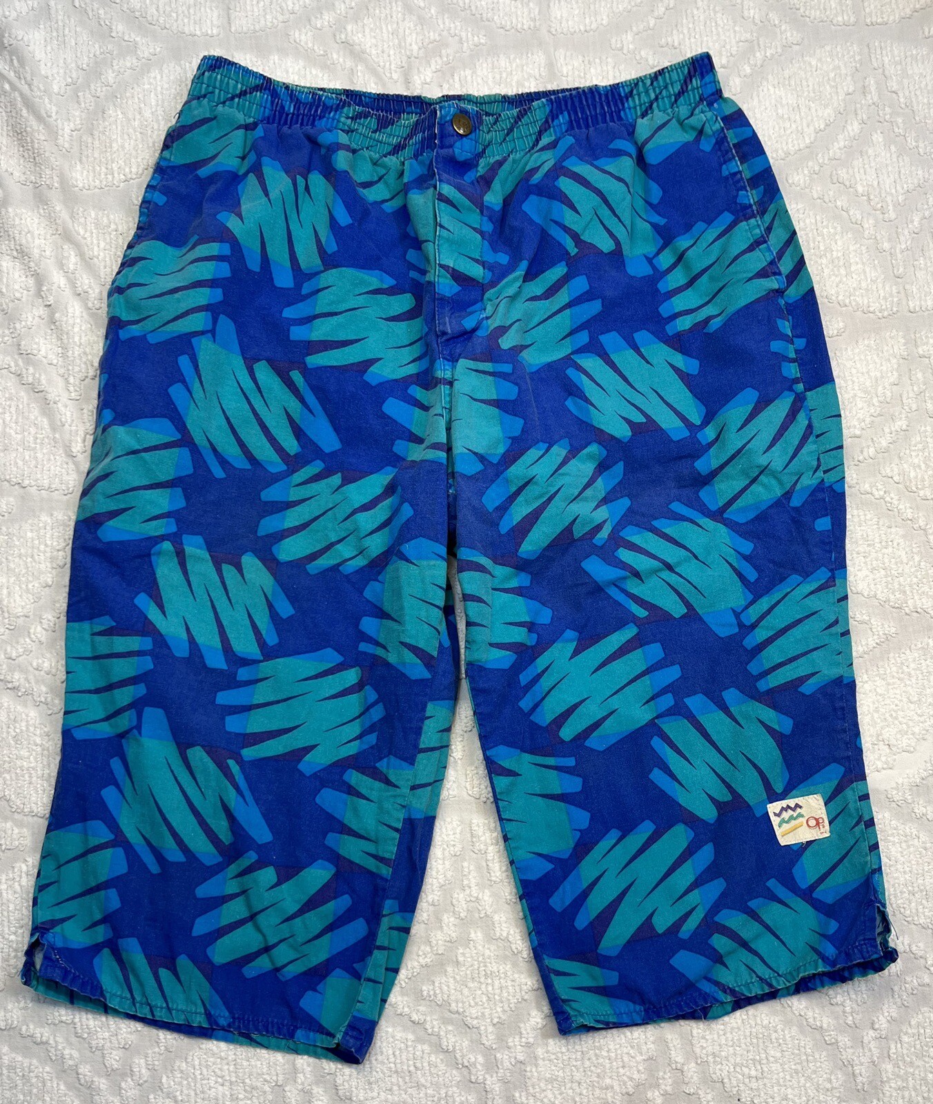 De Colección Años 80 Hombres Talla L Océano Pacífico OP Pantalones Recortados Abstracto Audaz Colorido Surf Patín