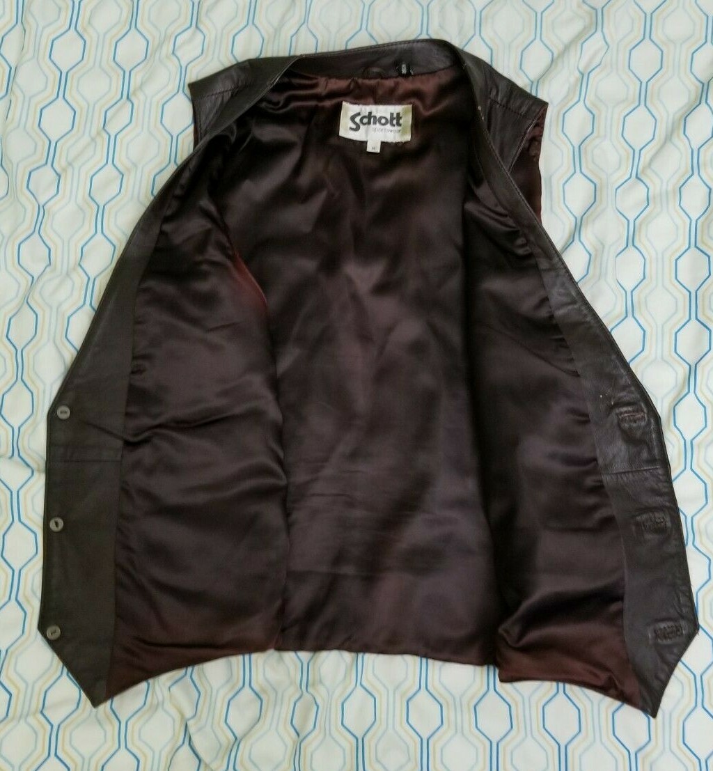 Vintage 80s Schott NYC Sportswear Brown Leather Vest Western Vintage 80s Schott NYC Sportswear Brown Leather Vest Western