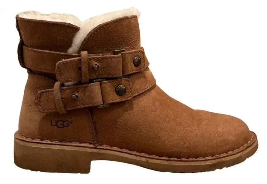UGG AUSTRALIA ALISO 1014623 CHESTNUT LEATHER BOOTS UK 5.5 EUR 38