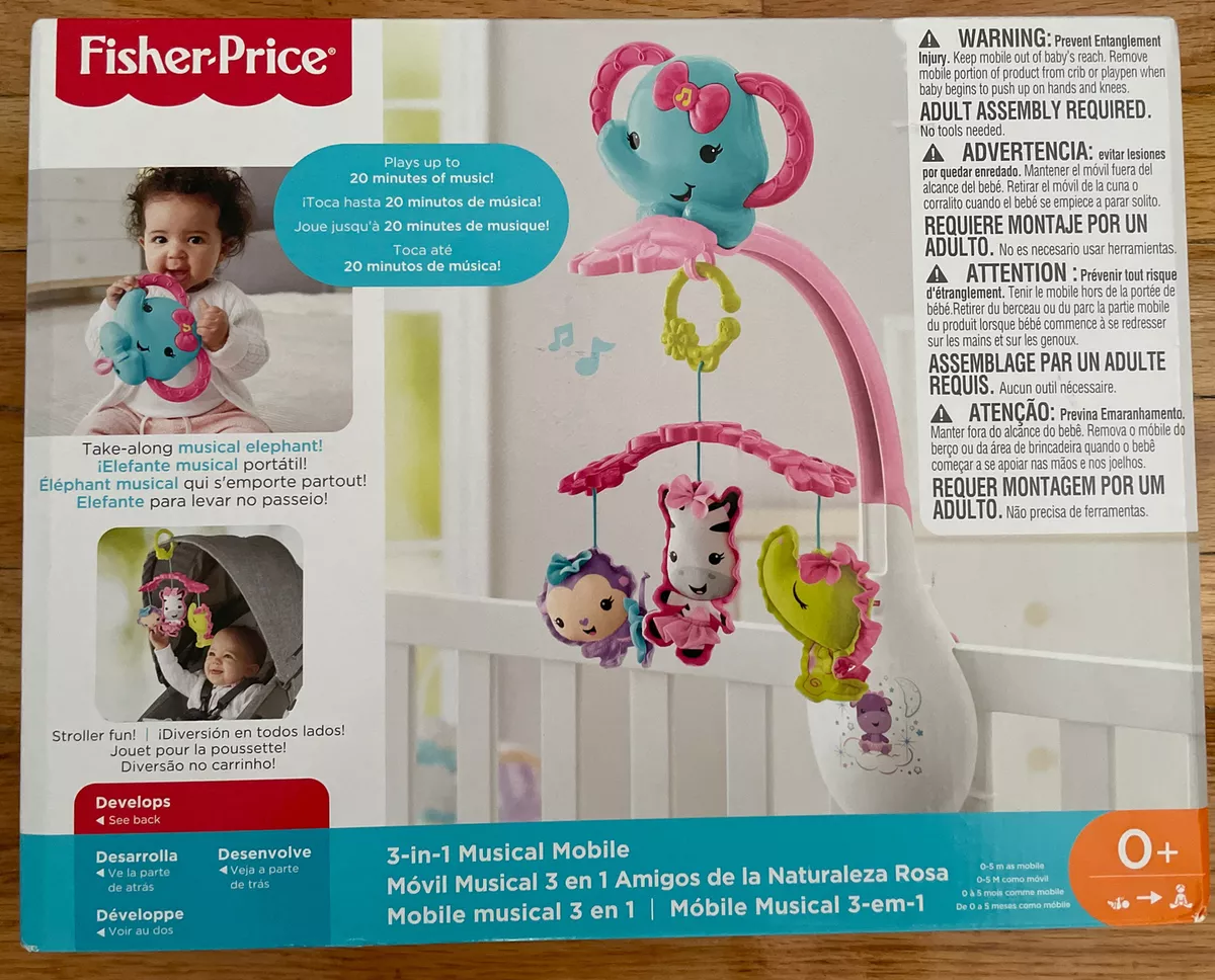 Fisher-Price 3-In-1 Musical Mobile Music Crib Elephant Infant Baby Toy