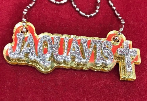 Name Plate Custom Name Necklace Cross 