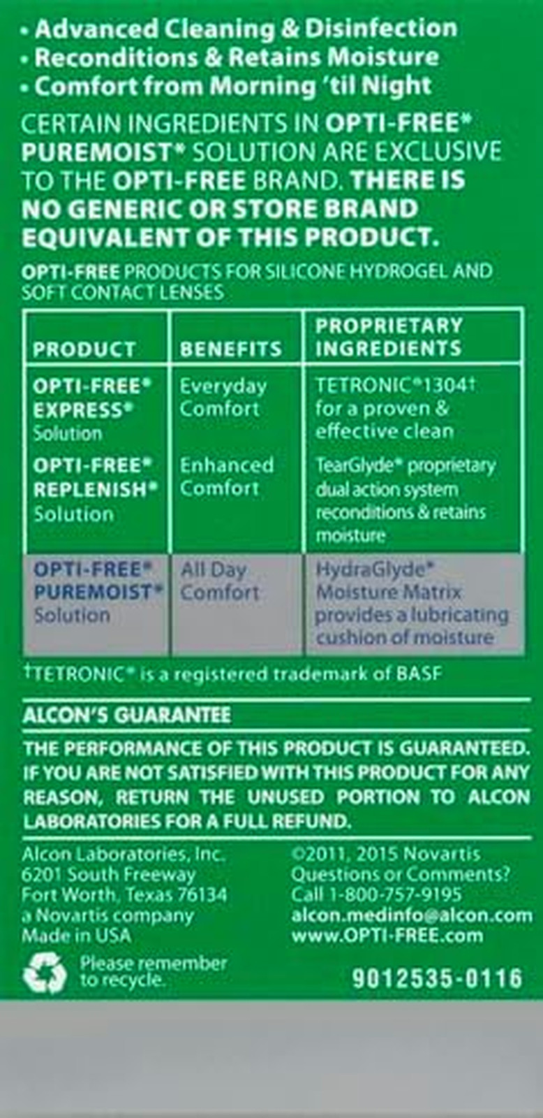 Puremoist Multi-Purpose Contact Lens Cleaning and Disinfecting Solution with Len