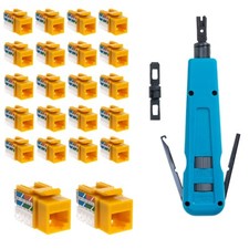 Punch Down Tool with 20 x Cat5e RJ45 Keystone Jack Yellow 45-Degree Network Set