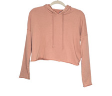 Aerie Small S Tan Sunday Soft Cropped Terry Knit Hooded Pullover Sweater Hoodie