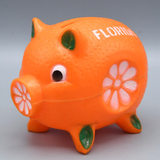 Florida Orange Piggy Bank with Stopper Vintage Hong Kong Plastic Kitsch Souvenir
