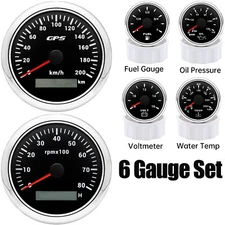 6 Gauge Set 85mm Car GPS Speedometer 200km/h Tachometer&52mm Fuel/Temp/Oil/Volt 
