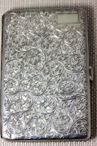 Antiguo estuche para cigarrillos tallado plata esterlina 950 década de 1920 130 gramos 5" - 11404 - Imagen 2 de 7