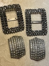 2 Antique Victorian Art Deco Belt Buckle Riveted And Rhinestone
