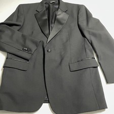 Jos A Bank Mens Black 1 Button Notch Lapel Pure Wool Tuxedo Blazer 44R