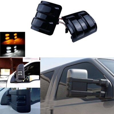 Smoked Lens White/Amber LED Side Mirror Marker Lights for 08-16 Ford F-550 Super
