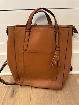Ecosusi Women PU Leather Messenger Briefcase Backpack Laptop Bag Brown Gold Tone