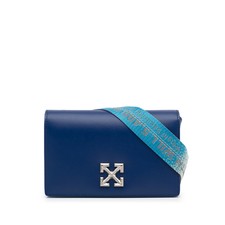Authenticated Off-white Jitney 0.5 Blue Calf Leather Crossbody Bag