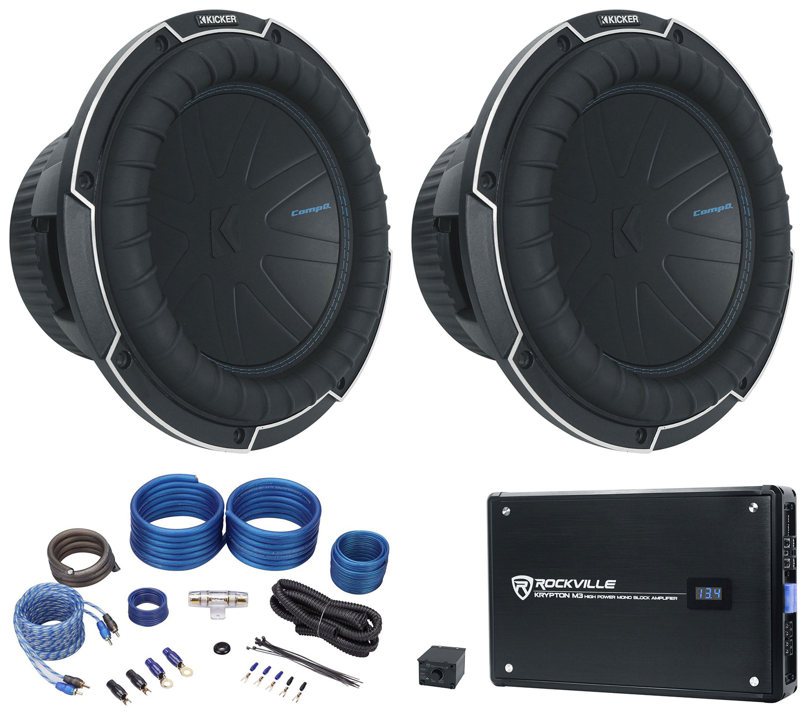 2 Сабвуфера Kicker 51CWQ104 COMP Q 10 мощностью 800 Вт DVC 4-омные сабвуферы моноусилитель Провода 94690₽