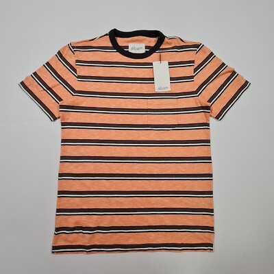 albam Herren T-Shirt Orange XS Gestreift Kurzarm Oberteil Baumwolle Tee